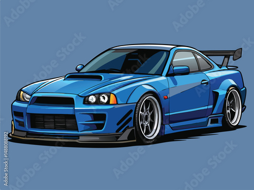 Blue modified sports car vector illustration image