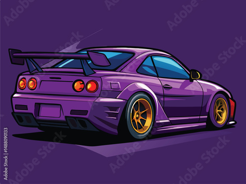 Purple skyline r34 cartoon car illustration image