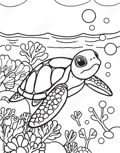 Turtle Outline Under the Sea Art Coloring Pages
