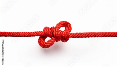 thin red string or rope with knots isolated on white