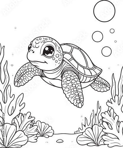 Turtle Outline Under the Sea Art Coloring Pages