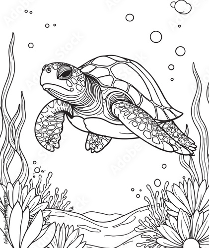 Turtle Outline Under the Sea Art Coloring Pages