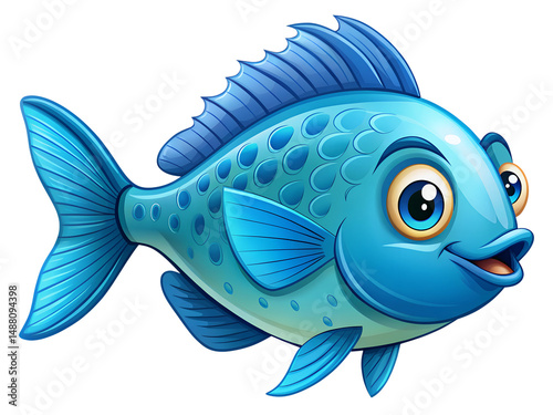 cartoon blue  fish  isolated on white background. PNG Transparent file type with high definition quality And vibrant color grading Available.