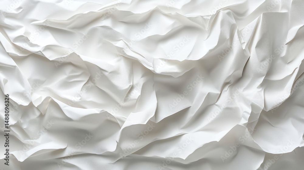 Obraz premium White crumpled paper texture with natural folds, minimalist aesthetic and ample copy space, ideal for creative projects