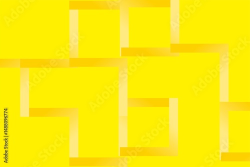 abstract artwork features a bright yellow background with interlocking rectangular bands in a soft golden gradient