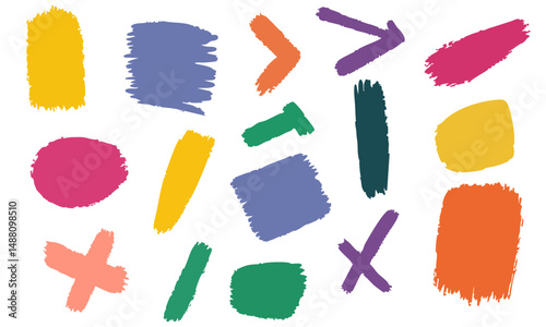 Abstract Brush Stroke Shapes Silhouette Set. Colorful Artistic Elements For Design And Creativity. Isolated Vector Illustration Collection