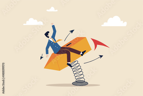 Gold investment, ETF exchange traded funds, make profit from gold, saving or wealth management, hedge against inflation concept, confidence businessman riding rodeo bullion metaphor of invest in gold.
