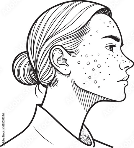 Acne and Pimples on Face Black and White Vector Illustration, Sketch Drawing Line Linear Symbol Icon Engraving, Hand-drawn Isolated