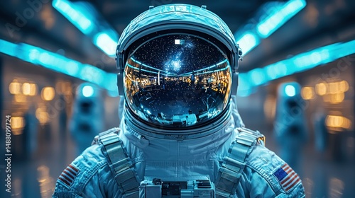 Fototapeta Naklejka Na Ścianę i Meble -  Astronaut in futuristic space corridor