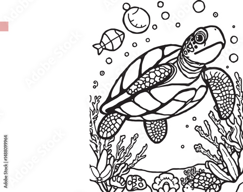 Turtle Outline Under the Sea Art Coloring Pages