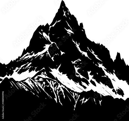 Mount Everest Illustration: Black and White Majestic Peak