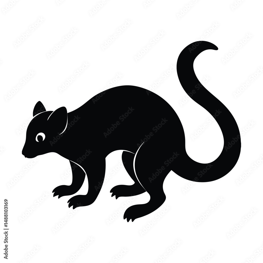 Obraz premium Potto Gripping Tail Vector Silhouette