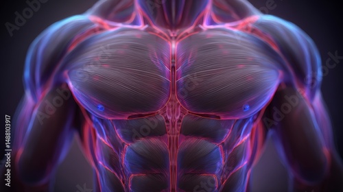 Glowing Holographic Male Torso Anatomy