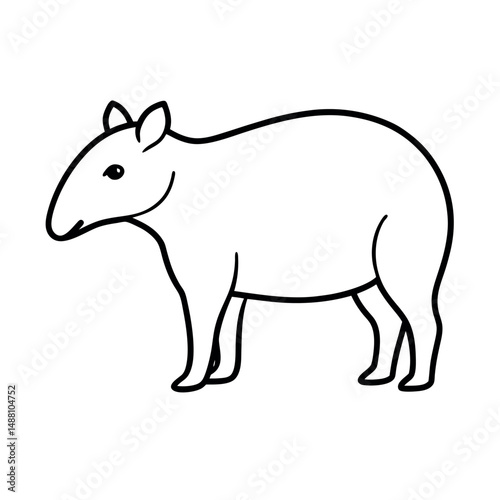Tapir Side View Line Art Vector Illustration