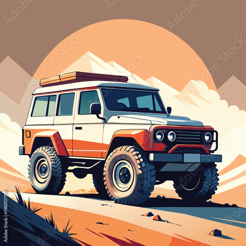Illustration of off road vehicle adventure landscape
