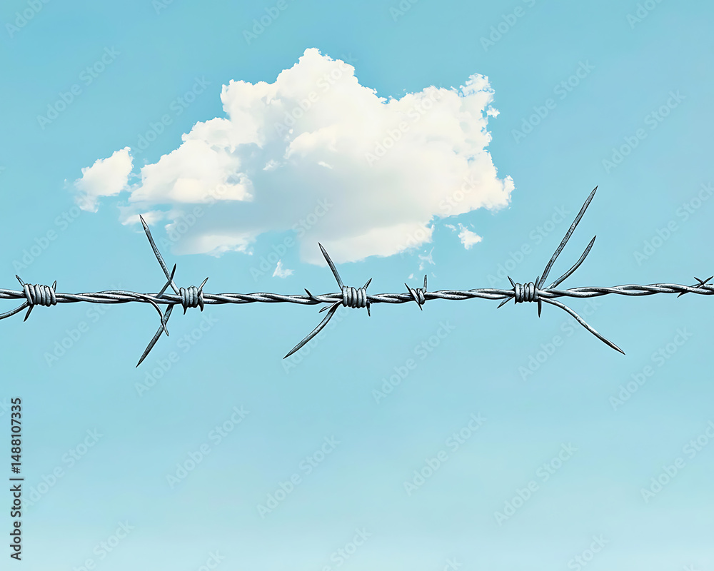 Barbed Wire with Cloud, Freedom, and Sky. Barbed Wire with Cloud, Freedom, and Sky.