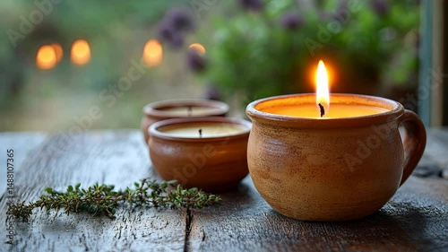 burning candle in a wooden box