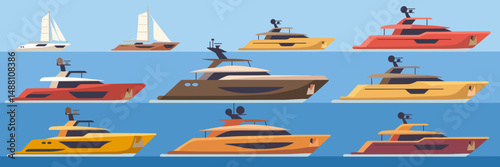 Vector icon sheet of yachts with varied designs and masts – Great for sailing publications, marine infographics, or boat customization apps