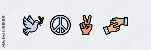 Flat vector icons of peace concepts – Perfect for social justice graphics, humanitarian aid materials, or unity-themed branding