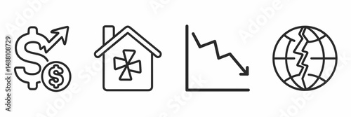 Vector icons of inflation and instability – Suitable for financial presentations, economic trend reports, or fintech interfaces