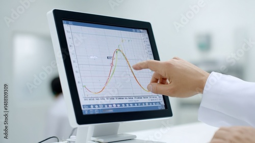 A healthcare professional analyzes data trends on a digital screen in a clinical setting, demonstrating the intersection of technology and medicine in modern diagnostics.