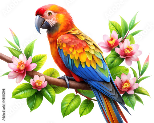 red and yellow macaw isolated on white background. PNG Transparent file type with high definition quality And vibrant color grading Available.