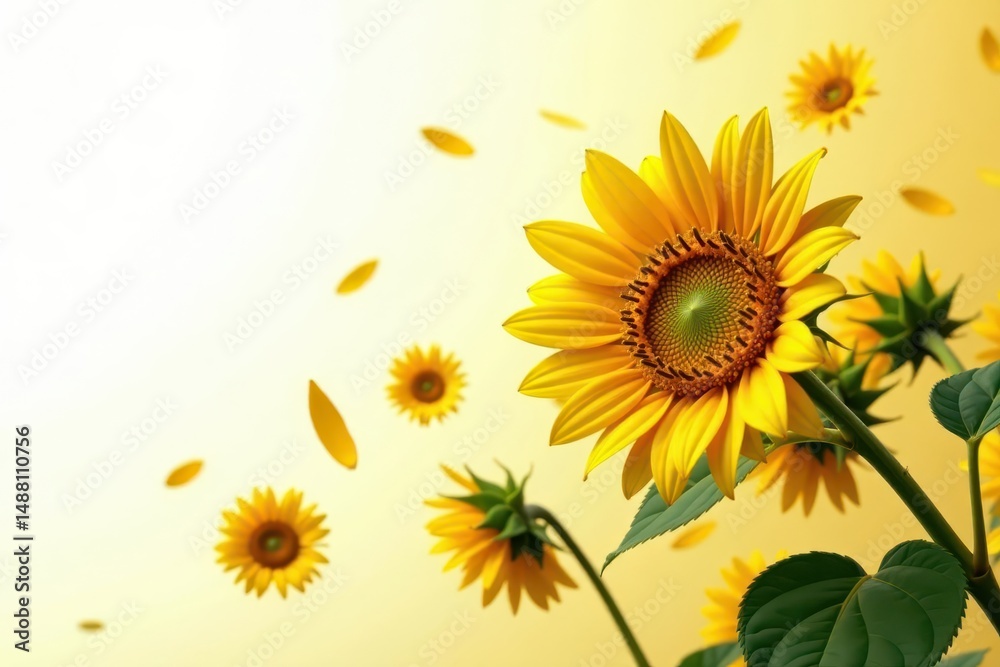 Fototapeta premium Numerous sunflower seeds in dynamic flight, set against a clean white , dispersal, background