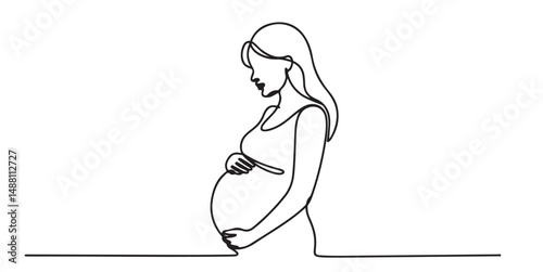Pregnant Woman Silhouette Continuous One Line Drawing Minimalist Art, Pregnant Woman One Line Drawing Minimalist Art