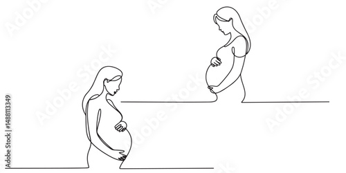 Pregnant Woman Silhouette Continuous One Line Drawing Minimalist Art, Pregnant Woman One Line Drawing Minimalist Art