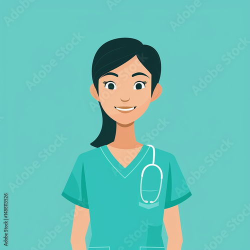 Smiling Female Nurse in Medical Scrubs – Flat Vector Illustration

