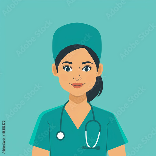 Smiling Female Nurse in Medical Scrubs – Flat Vector Illustration


