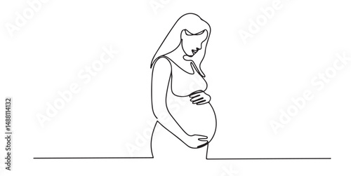 Pregnant Woman Silhouette Continuous One Line Drawing Minimalist Art, Pregnant Woman One Line Drawing Minimalist Art