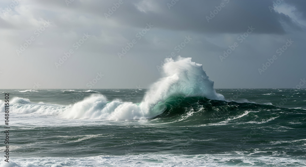 Naklejka premium ocean, wave, waves, Majestic Ocean Wave Crashing