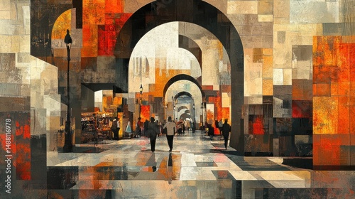 Fototapeta Naklejka Na Ścianę i Meble -  Urban Archways, Cubist Style