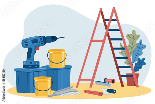 A bright, well-lit workshop showcasing a DIY home renovation project;  focused on electrical work in progress, tools, and materials.