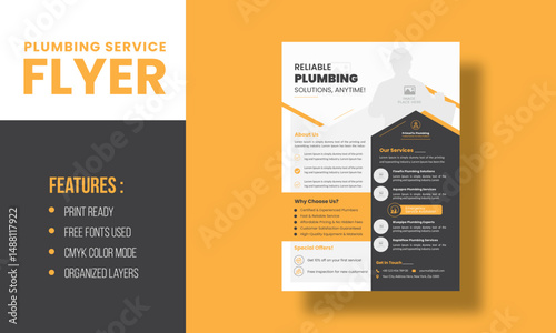 Professional Plumber Service Flyer Template for Plumbing Repairs and Maintenance Promotion