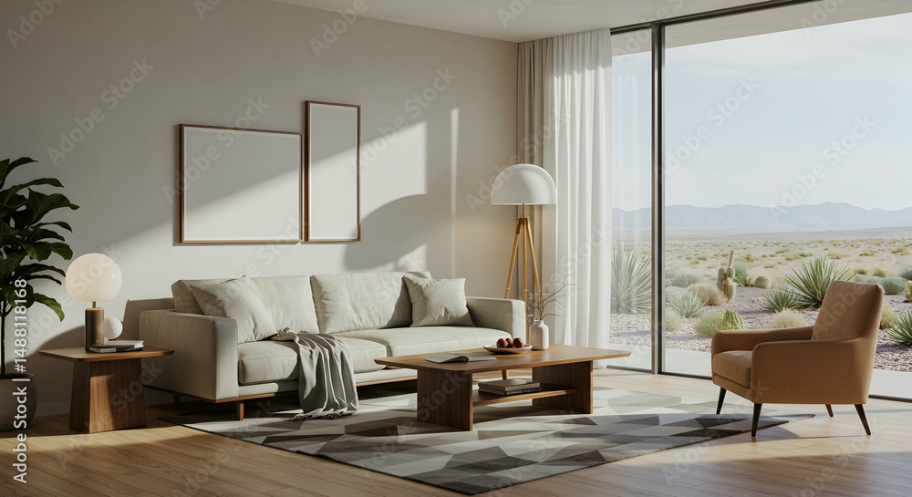 Fototapeta premium modern, living room, interior design, Modern Desert Living Room Interior Design