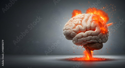 brain,  exploding,  fire, Exploding Brain, Mental Overload, Stress, Burnout Concept