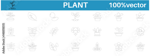 Stylish plant line icons for eco apps, gardening, and nature themes