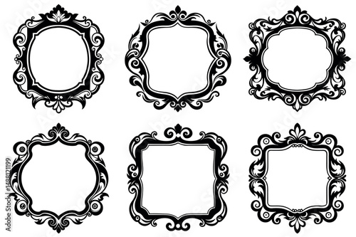 A Set of Six Ornate Black and White Frame Designs for Decoration
