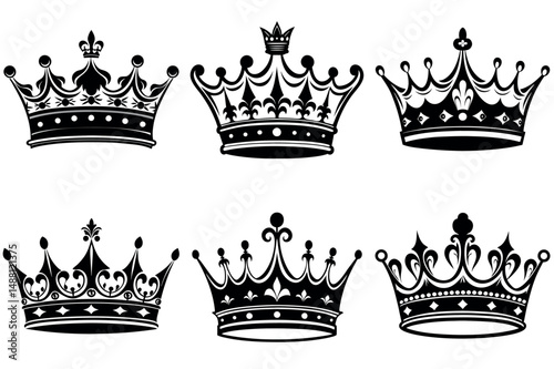 Collection of six unique and intricate black and white crown designs
