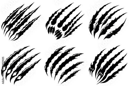 Various claw marks in a black and white graphic representation style