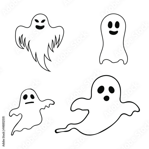 Vector illustration of a variety of cartoon ghosts.