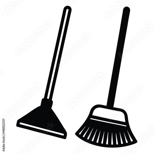cleaner element isolated broom and dustpan combo on white background