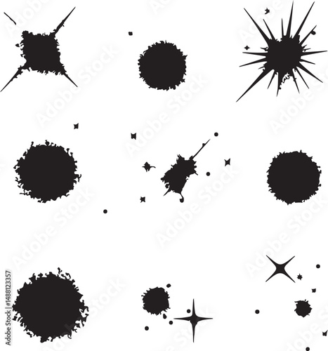 Black Ink Splatter Vector Set: Grunge Texture Elements, Abstract Shapes, Paint Blots, Splashes, and Stains for Graphic Design and Illustration