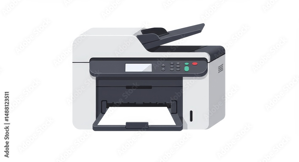 White Multifunction Printer Isolated on White Background White Multifunction Printer Isolated on White Background