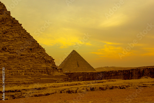 scene of pyramids of giza in egypt