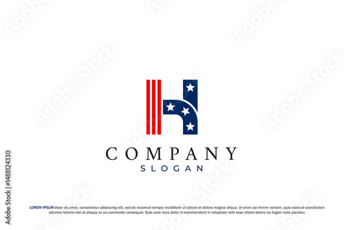 letter h capital american usa flag star logo