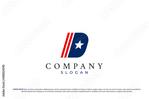 letter d capital american usa flag star logo