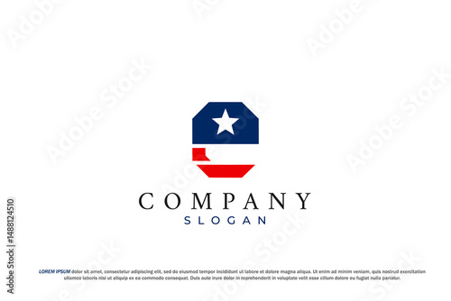letter e american usa flag star logo